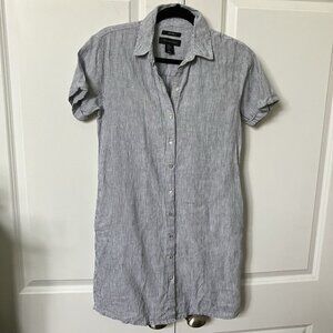 Tahari 100% Linen Shirt Dress Womens XS Stripe Coastal Beachy
